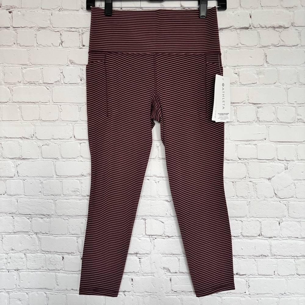 ATHLETA Salutation Stash Pocket II Textured 7/8 Striped Burgundy Legging--NWT--S - Picture 2 of 16